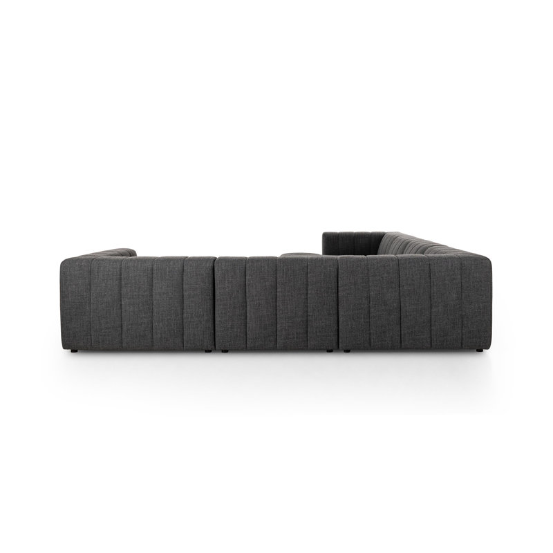 Langham Channeled 6 - Piece Sectional, Right Hand Facing, Saxon Charcoal Polyester Blend, 25" H x 157" W x 122" D