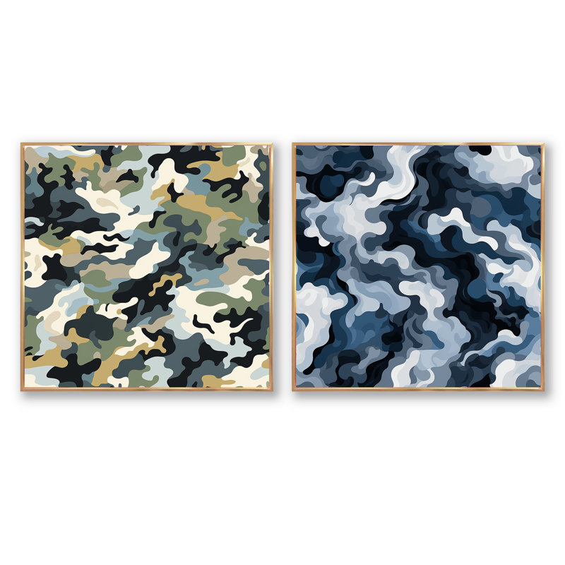 Courtnei - Ensemble de 2 collages carrés abstraits, Cadre flottant noir, H 16 po x l 33 po