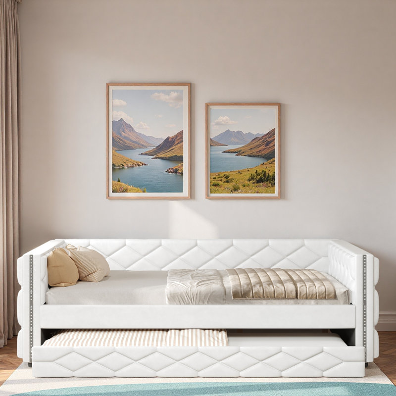 Upholstered Daybed With Trundle And Led