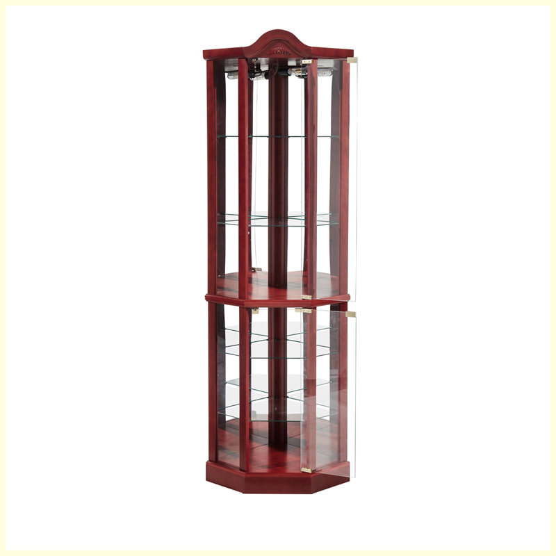 Modern Lighted Glass Display Cabinet with Adjustable Shelves, Cherry