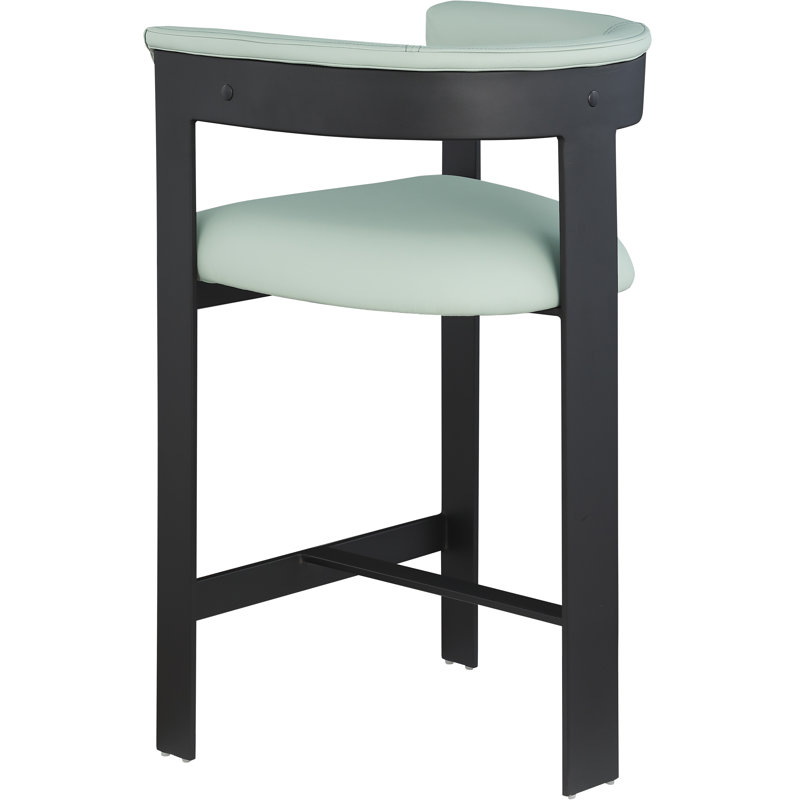 Romeo Hermi Vegan Leather Counter Stool, Mint Green Vegan Leather, Matte Black Powder Coating