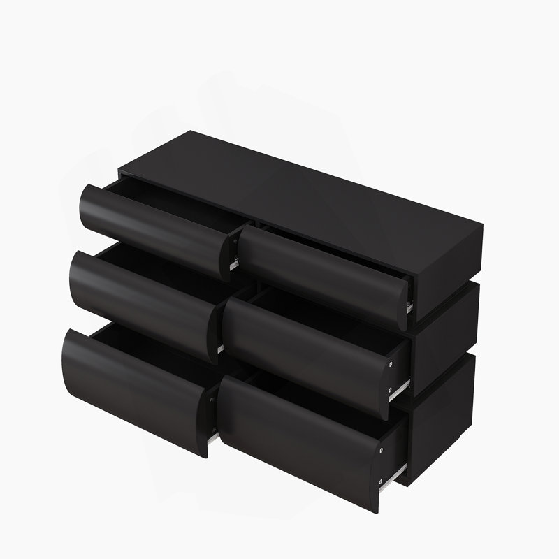 Commode de rangement moderne à 6 tiroirs pour chambre à coucher et salon, Noir