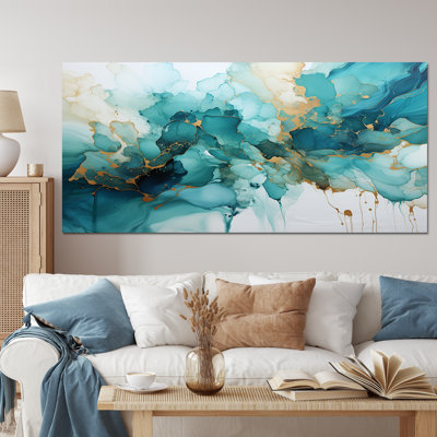 Pizzo Teal Gold Abstract Fractal Mystic Mirage III On Canvas Print