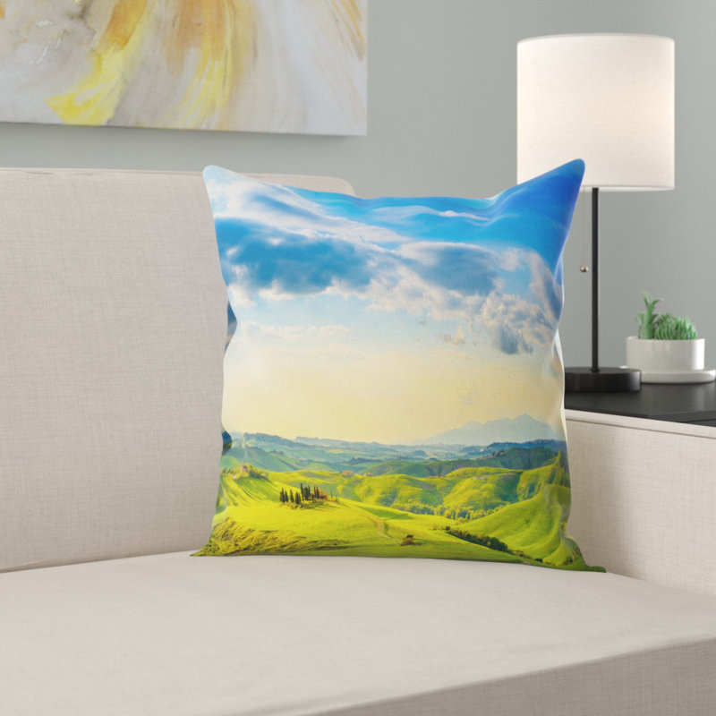 Coussin décoratif imprimé campagne colorée - campagne Toscane, 16 po x 16 po