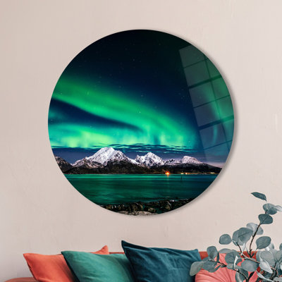 Northern Lights Aurora Sky Landscape Printed on Tempered Glass for Unique Mural Wall Art Decoration for Your Living Room Bedroom or Office
