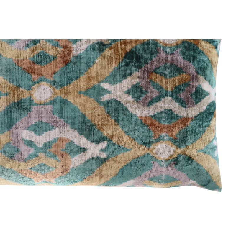 Velvet Lumbar Pillow Cover & Insert, Green/Beige/Teal Geometric 3