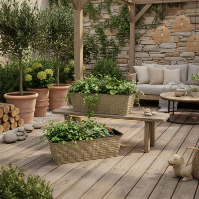 Self-Watering Wicker Rectangle Planter Box Set
