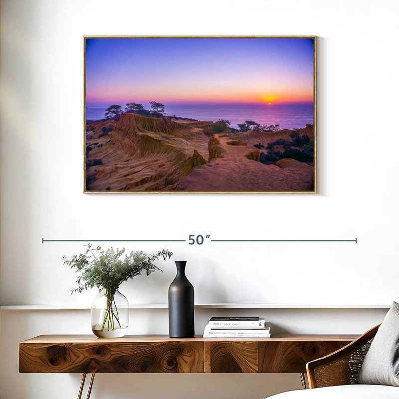 Coucher de soleil Torrey Pines, Cadre flottant en bois naturel, 37 po x 25 po