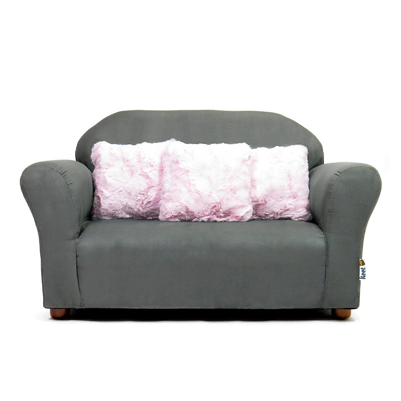 Spitzer Kids Club Sofa with Accent Pillows, Charcoal/Pink