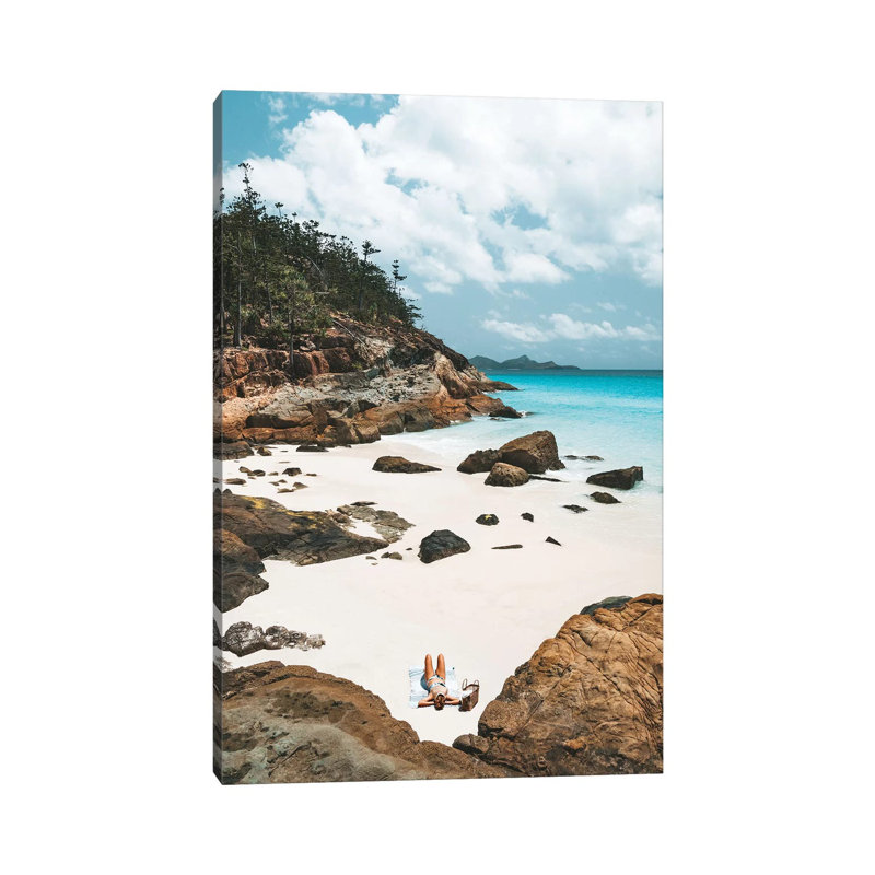 Bikini Girl Relaxing On Beach, 66.04 cm H x 45.72 cm W