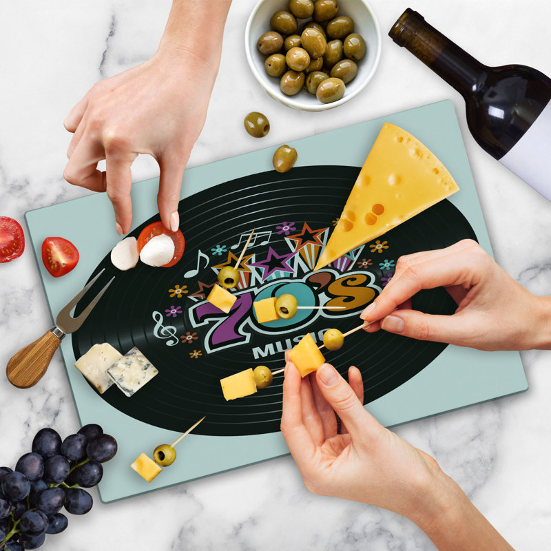 Ambesonne Vinyl Cutting Board Large Size 70s Record Discography Multicolor
