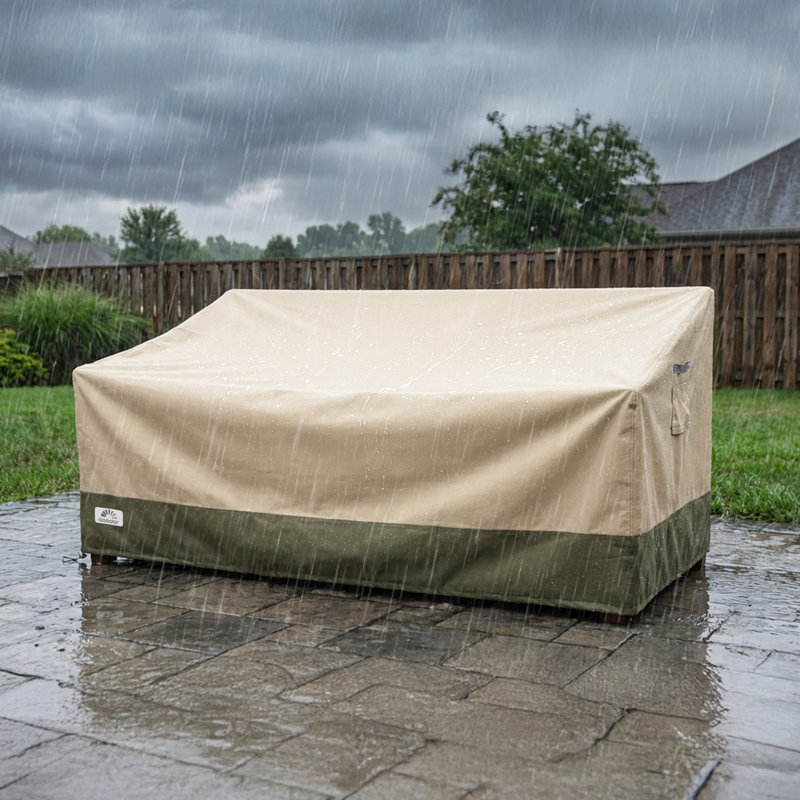 Aoodor Heavy Duty Patio Loveseat Cover, Beige/Green-88"W x 40"D x 40"H