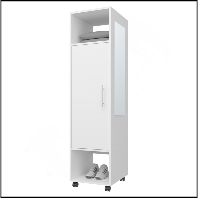 Armoire Summit en mélamine avec miroir, porte et rangement ouvert, Blanc