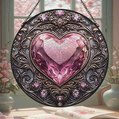 Panneaux de vitrail rose en forme de cœur rose pour fenêtre