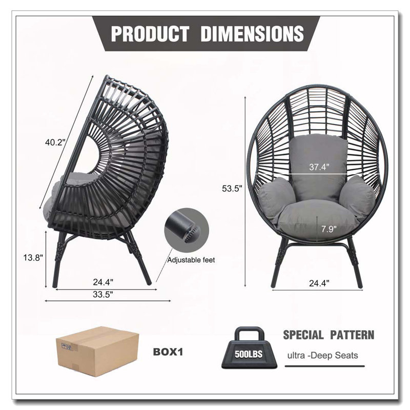 PE Wicker Weaving Patio Egg Chair, Gray, Black