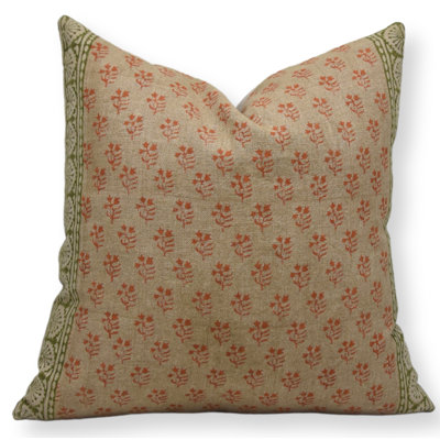 Floral Decorative Pillow Covers 16X16 Inch Linen Block Print Throw Pillows for Couch Sofa Fabdivine Rangoli