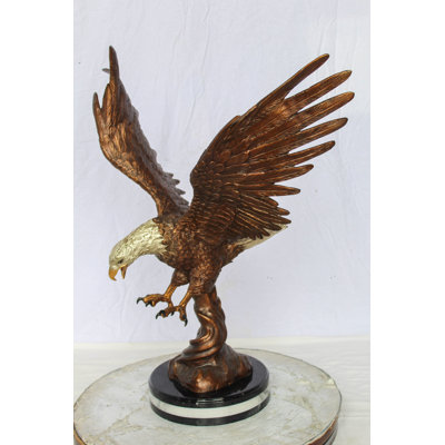 Nifao Majestic Bronze American Eagle Sculpture with Outstretched Wings – Lost Wax Cast Bronze Statue on Marble Base – Large Patriotic Decor for Office, Awards, and Home Display 17" x 29" x 32"H