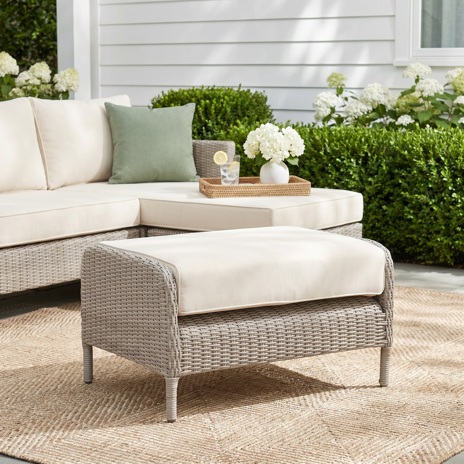 Manhattan Sunbrella® Patio Ottoman, Canvas Flax Sunbrella® Canvas