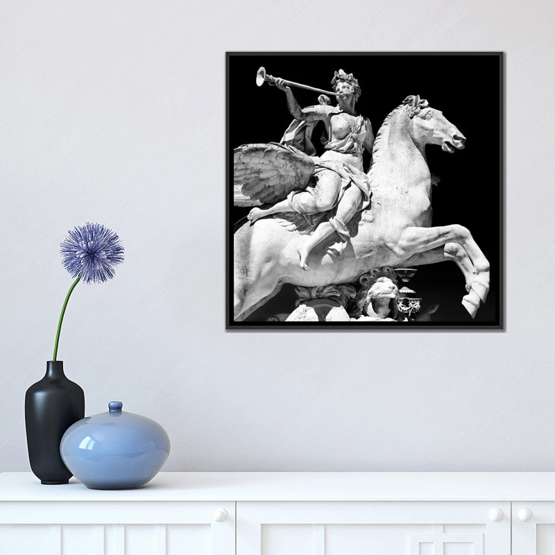 Équestres statue, reproduction de photo sur toile tendue, H 18 po x l 18 po x P 1,5 po, Toile avec cadre noir, Pas de tapis