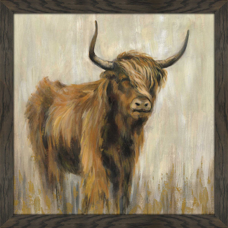 " Highland Mountain Cow ", Chocolate Distressed Framed, 37.5" H x 37.5" W x 1" D