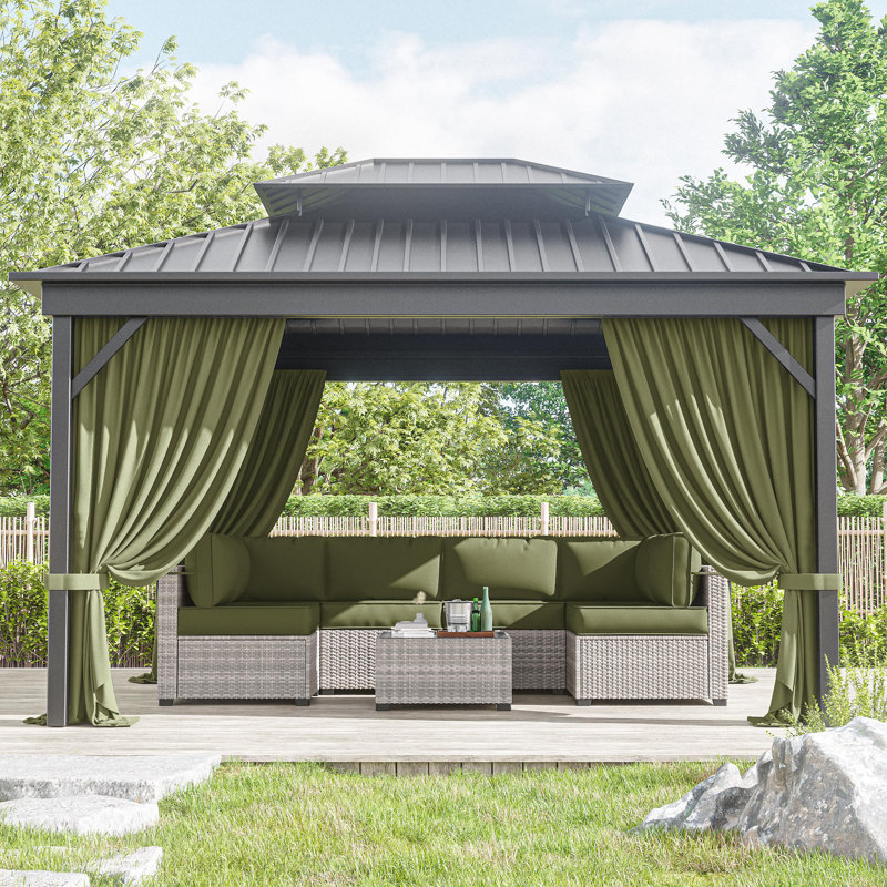 12 X 10 pi Mur de rideau extérieur en polyester à 4 panneaux d'extérieur pour pavillon de jardin, seulement rideaux, Vert