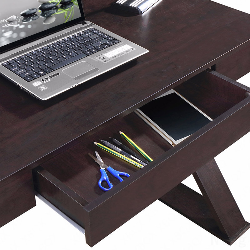 Bureau d'ordinateur moderne à tiroir en X avec tiroir de rangement, finition espresso
