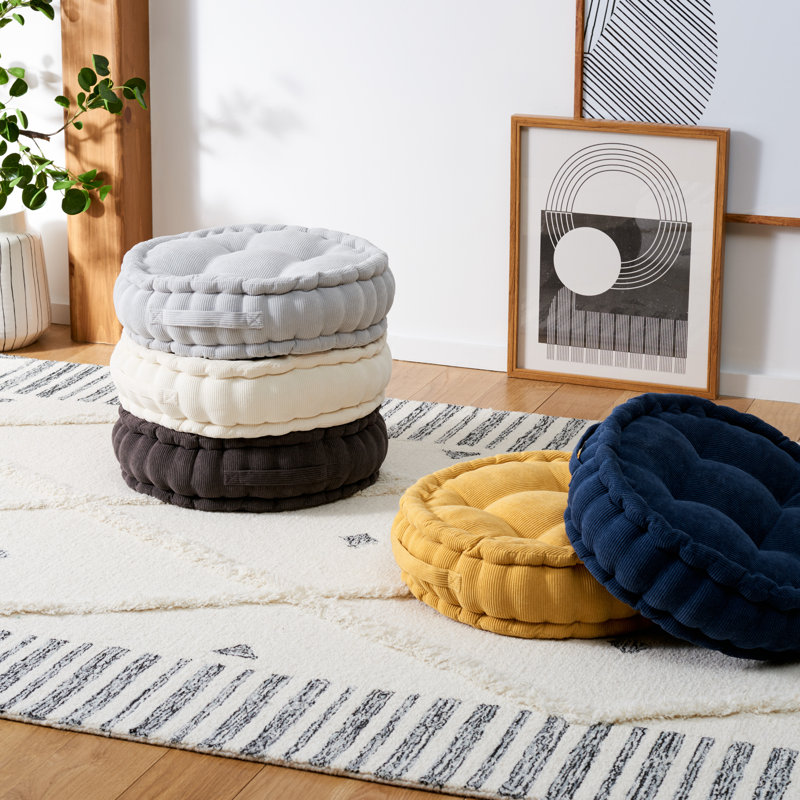 Ivory Round Tufted Floor Pillow with Handles