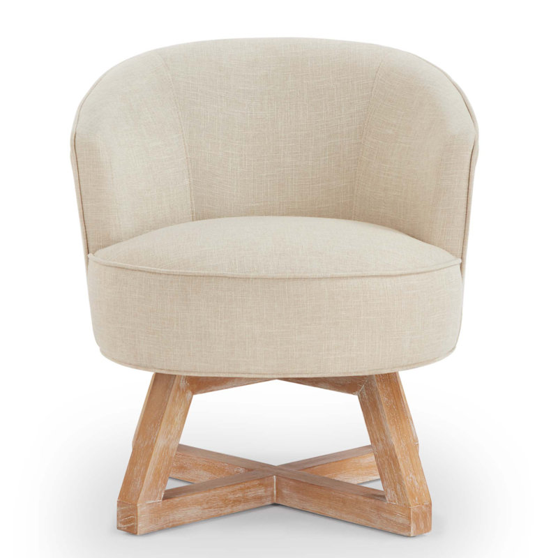 Classic Linen Fabric Swivel Lounge Chair | 360° Freely Rotating with Cross-Shaped Solid Wood Base & Legs | Comfortable Accent Chair for Living Room, Bedroom, Office & Dresser