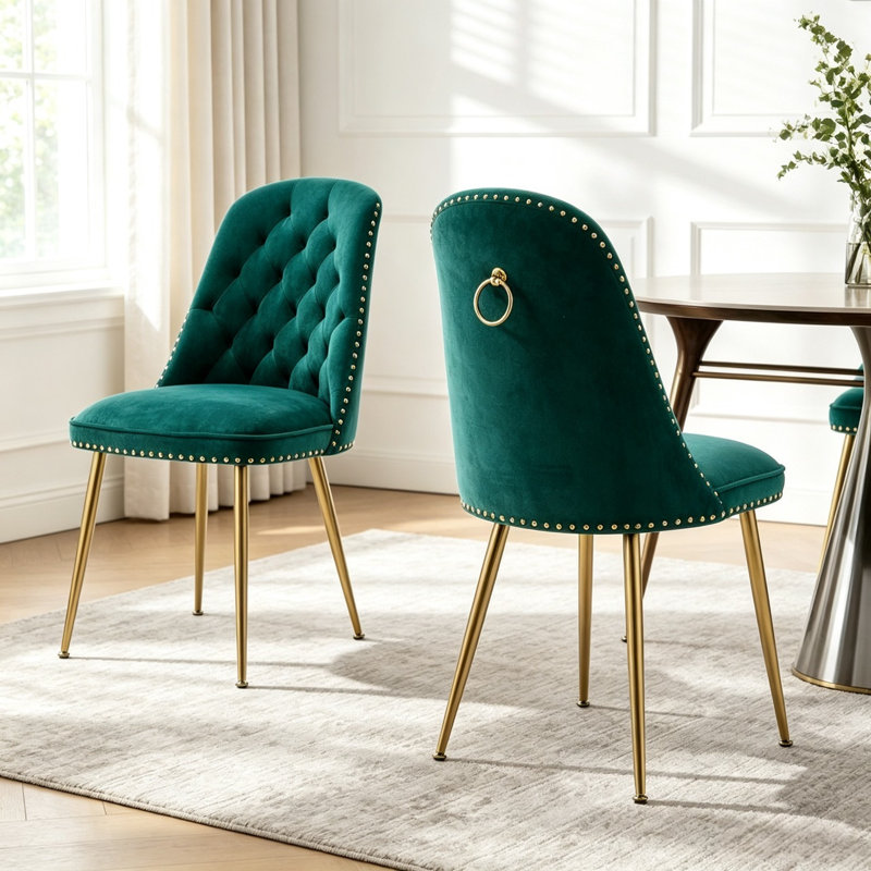 Magallanes 2-Piece Tufted Velvet Dining Chairs, Green