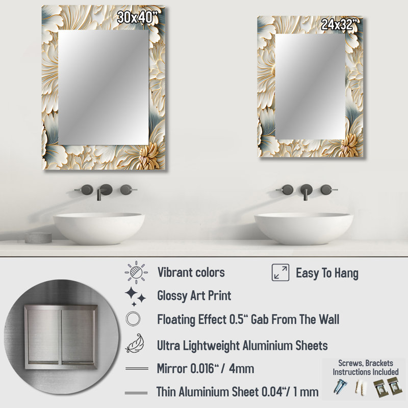 Zabir Beige Frosty Drift Experience - marble  Decorative Mirror, Modern Wall Mirror, Printed Metal Art, 32" x 24"