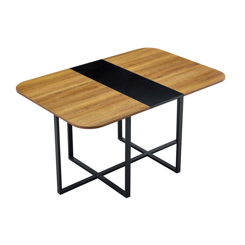 Table moderne à double texture - panneau de fibres à densité moyenne avec marbre et papier laqué à motif de bois, structure en métal noir robuste, table multi-usage 4 à 6 places pour la cuisine / coin repas / bureau à domicile