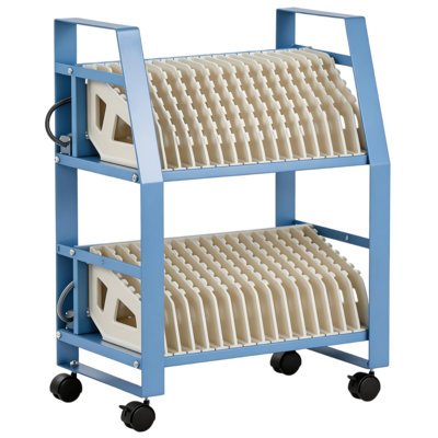 Chariot de chargement pour ordinateurs portables et tablettes à 32 emplacements – Chariot en acier verrouillable et ventilé avec gestion des câbles pour appareils de 15,6 pouces – Gris + Bleu (Gris froid 1 C + Bleu crépuscule 16-4120TPG)