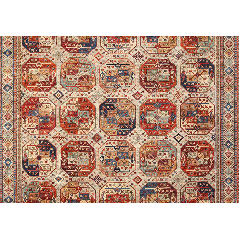Tapis gris et multicolore de haute qualité noué à la main
