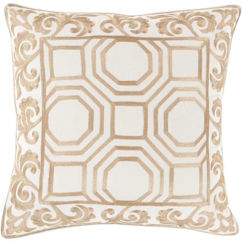 Cotton Throw Pillow, 18" x 18", Black/Beige, Pillow Cover Only - No Insert