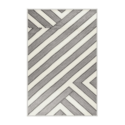  Tapis blanc lavé rayé gris clair