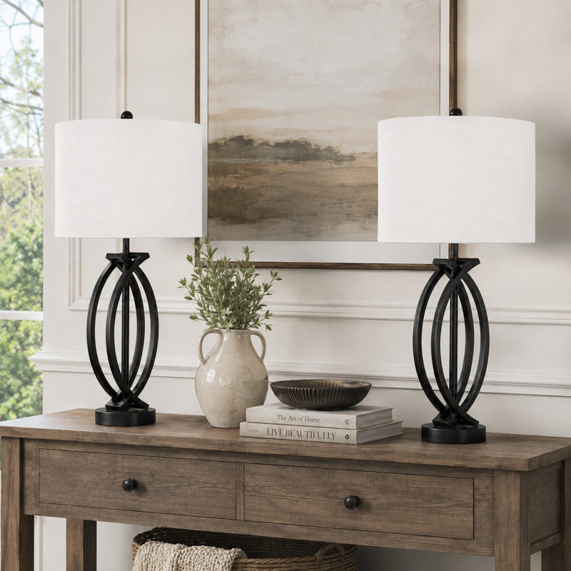 Ensemble de lampes de table 26 po en métal noir avec lumière à intensité variable 3 lumières Burholme