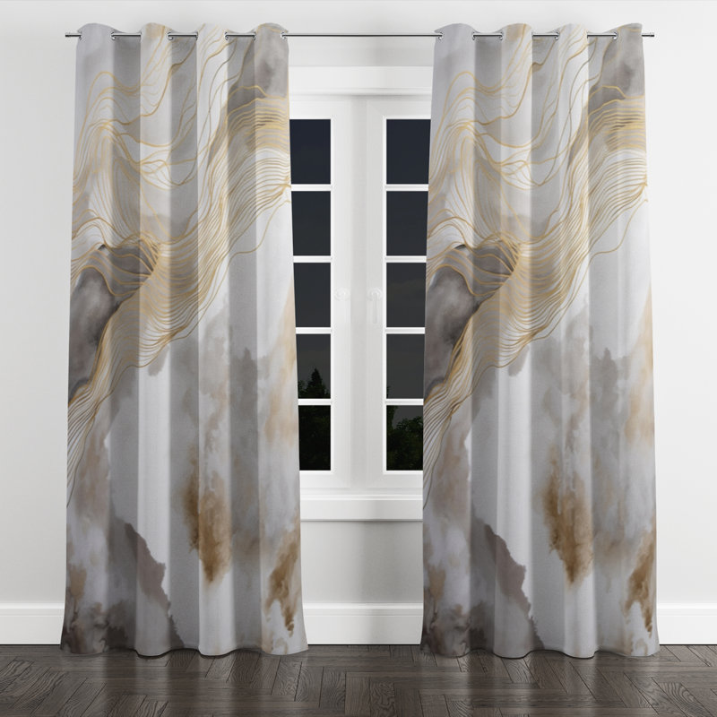 Ausilia - Line Art Blackout Grommet Curtain - 1 panel, 52" W x 108" L, Silver Grommets