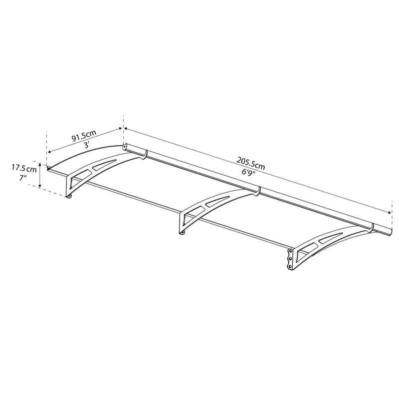 Palram - Canopia Aquila 6' 9" W X 3' D Acrylic Galvanized Steel Convex Door Awning Gray/Solar Gray, Gray