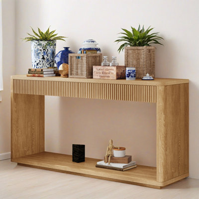 59.82" Modern 2-Drawer Fluted Console Table, Sofa Table Behind Couch Table for Living Room, Hallway, Entryway