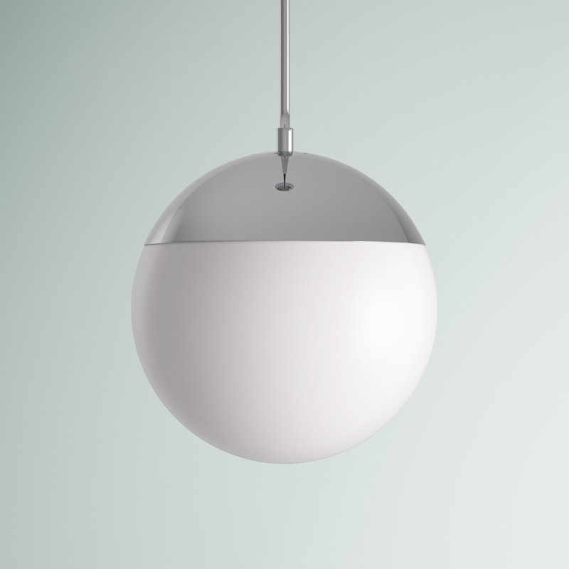 Luminaire suspendu simple à intensité variable 1 lumière Yearby Yearby, H 65 po x l 10 po x P 10 po, Chrome, Blanc givré