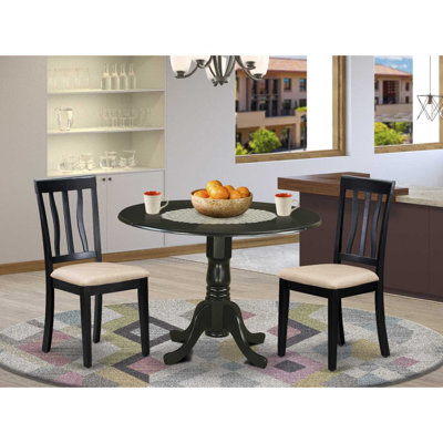 3-Piece Black Finish Solid Wood Top - Dining Room Set - Seats 4
