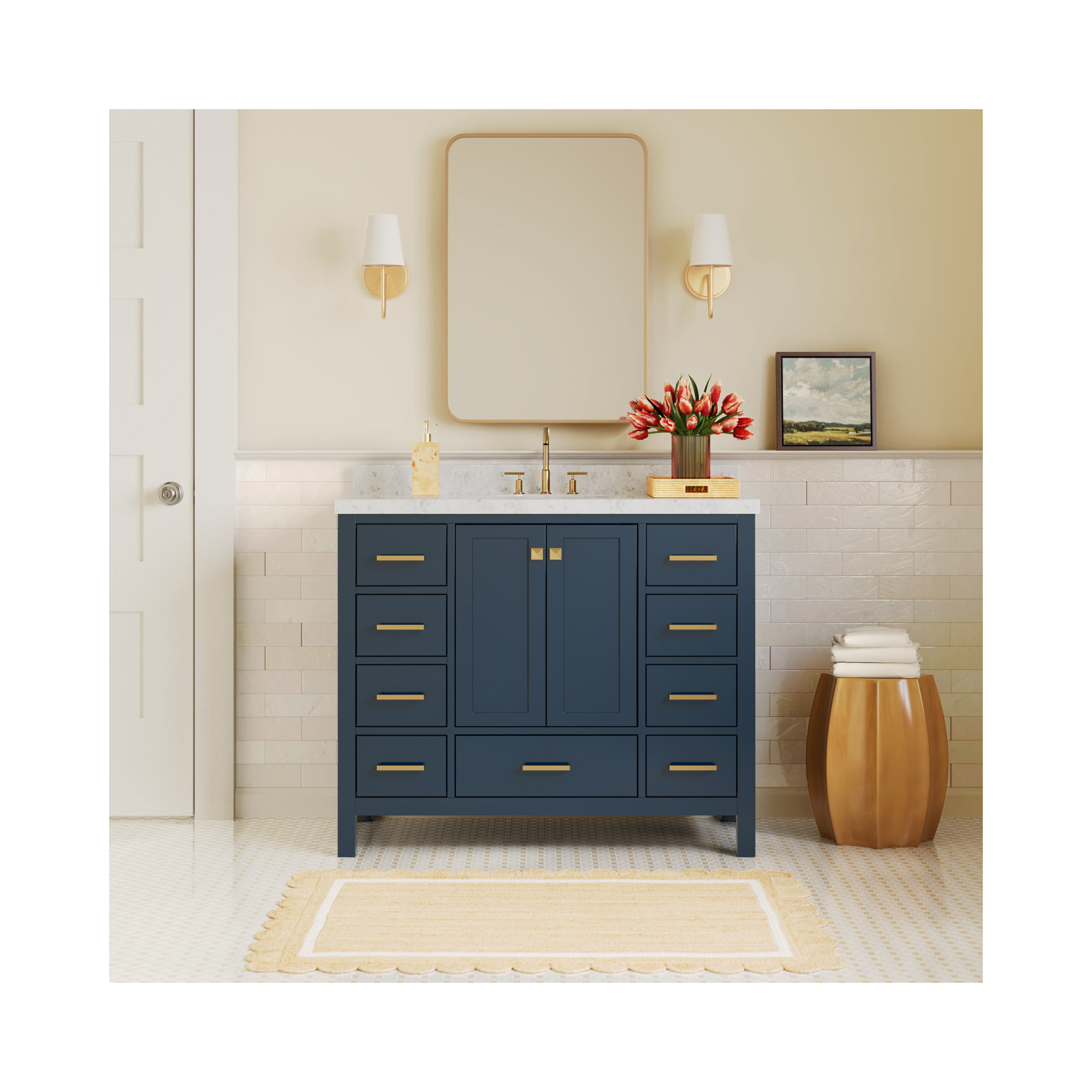Cambridge 43'' Single Bathroom Vanity, Satin Brass, Midnight Blue
