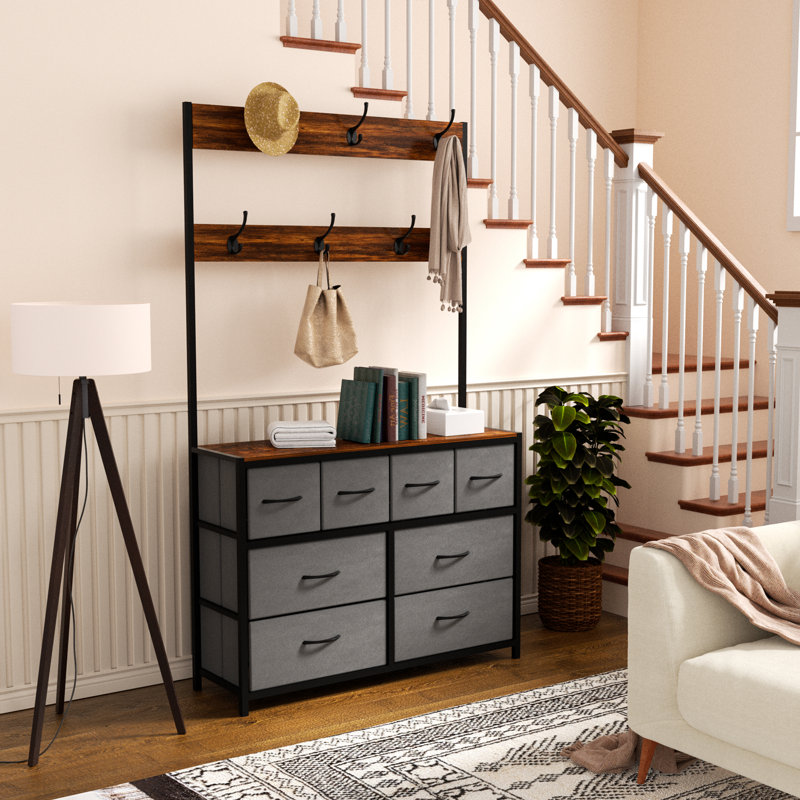 Dresser For Bedroom With 8 Drawer Dresser, Charging Station & 6 Hooks , Gray