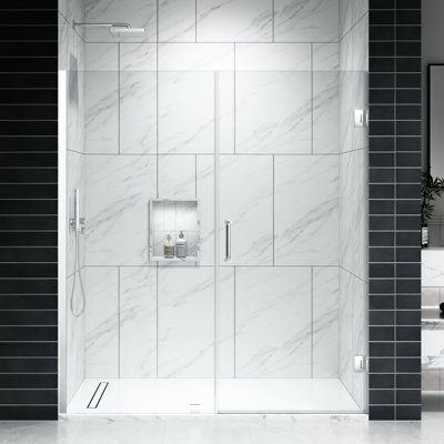 EV Series 39In. - 40In. W X 72In. Frameless Swing Hinge Glass Shower Door | 1 Inches Width Adjustment For Each Size | 3/8 In. Thickness Tempered Clear Glass | Adjustment Uneven Walls