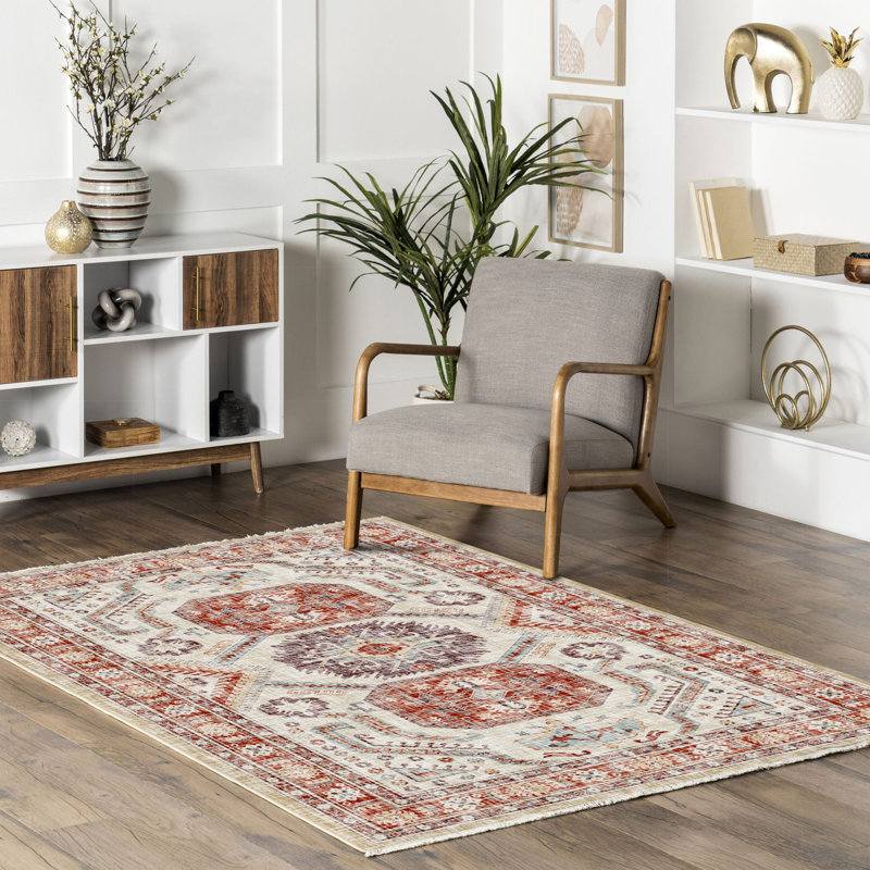 Tapis en chenille de coton marocain beige Pender, Rectangle 3 pi 4 po x 6 pi 7 po