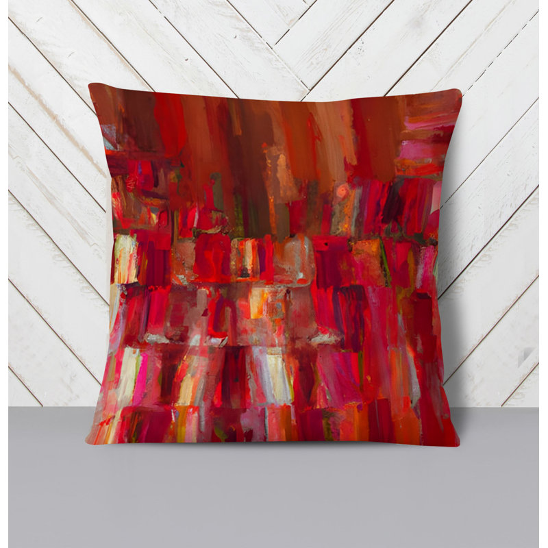 Throw Pillow With Insert, 16"H x 16"W, Red Abstract 10