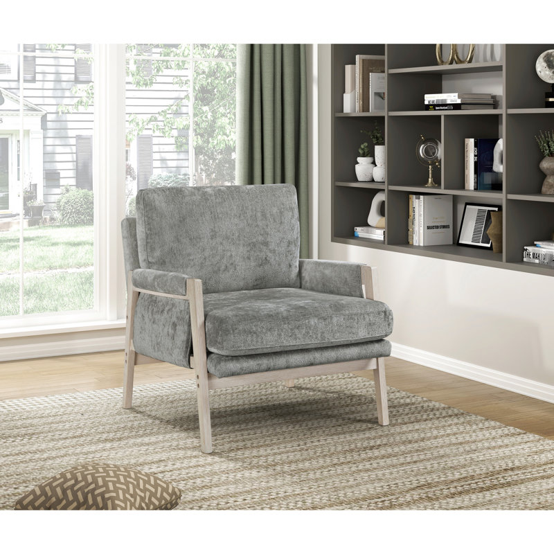 Chaise Modern Home, revêtement en chenille, structure en bois massif, hauteur des accoudoirs de 23,5 po, gris brunâtre, siège d'appoint contemporain d'une capacité de 300 lb, tissu, largeur de 29,5 po
