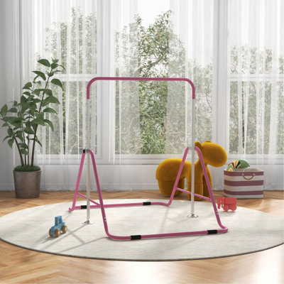Qaba Folding Gymnastics Bar for Kids with Shock Absorption, Adjustable Gymnastics Horizontal Bar, Gymnastics Kip Bar for Home Use