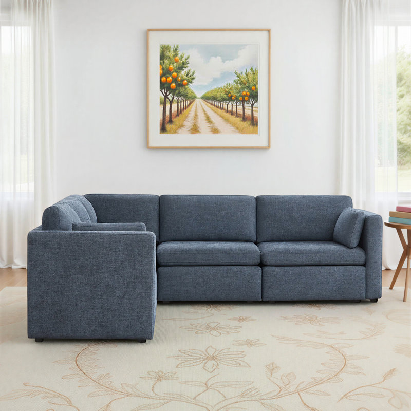 Canapé modulaire rembourré 5 pièces Winfree, Bleu