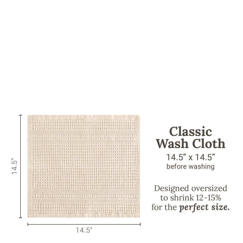 Waffle Washcloth Set of 4 – 100% Natural Cotton, Quick-Dry Exfoliating Wash Cloths, Adilyn, Cream